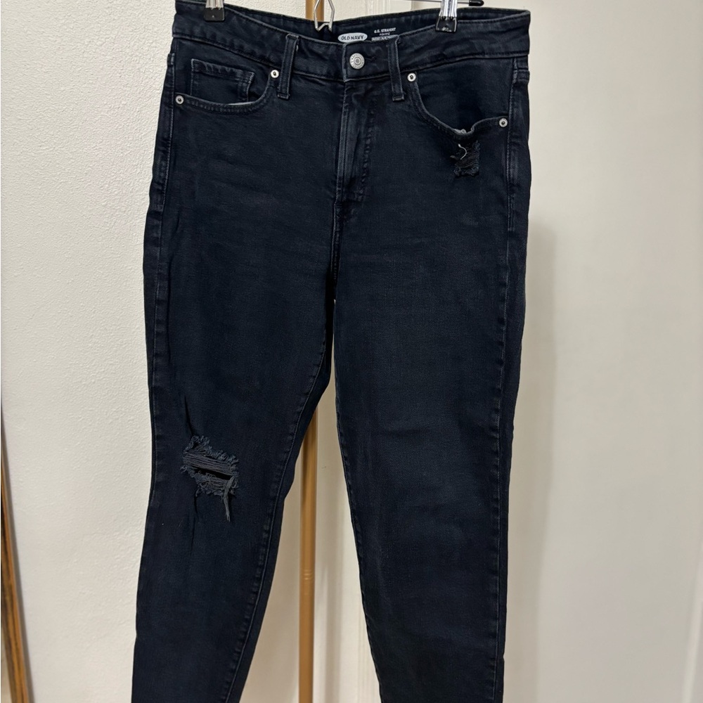 Old Navy Women's O.G Straight High Rise Dark  Distressed Jeans size 6